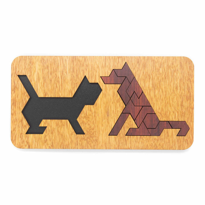 Tangram représentant un chien et un chat se mélang